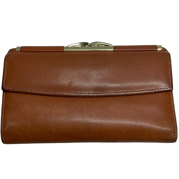 Scully Handbags - Scully Tobbaco Brown Geniune Leather Wallet Gold Kiss Lock Closure